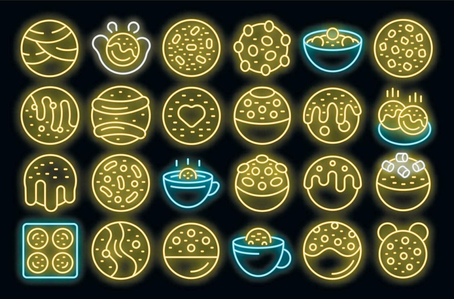 Cocoa bomb icons set vector neon