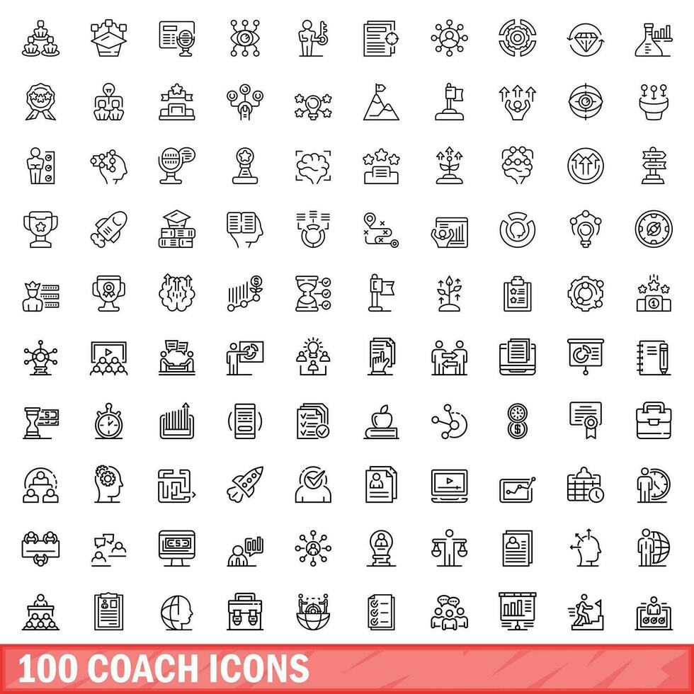 100 coach icons set, outline style vector
