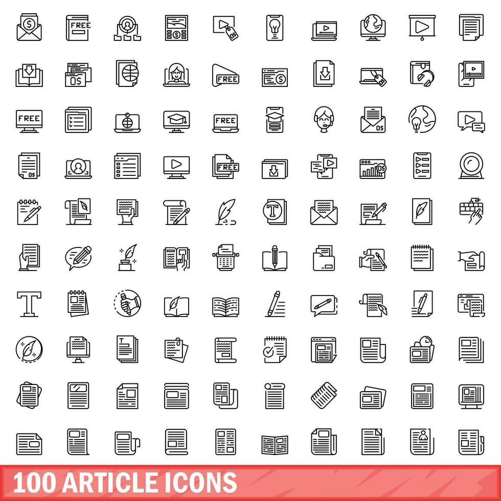 100 article icons set, outline style vector