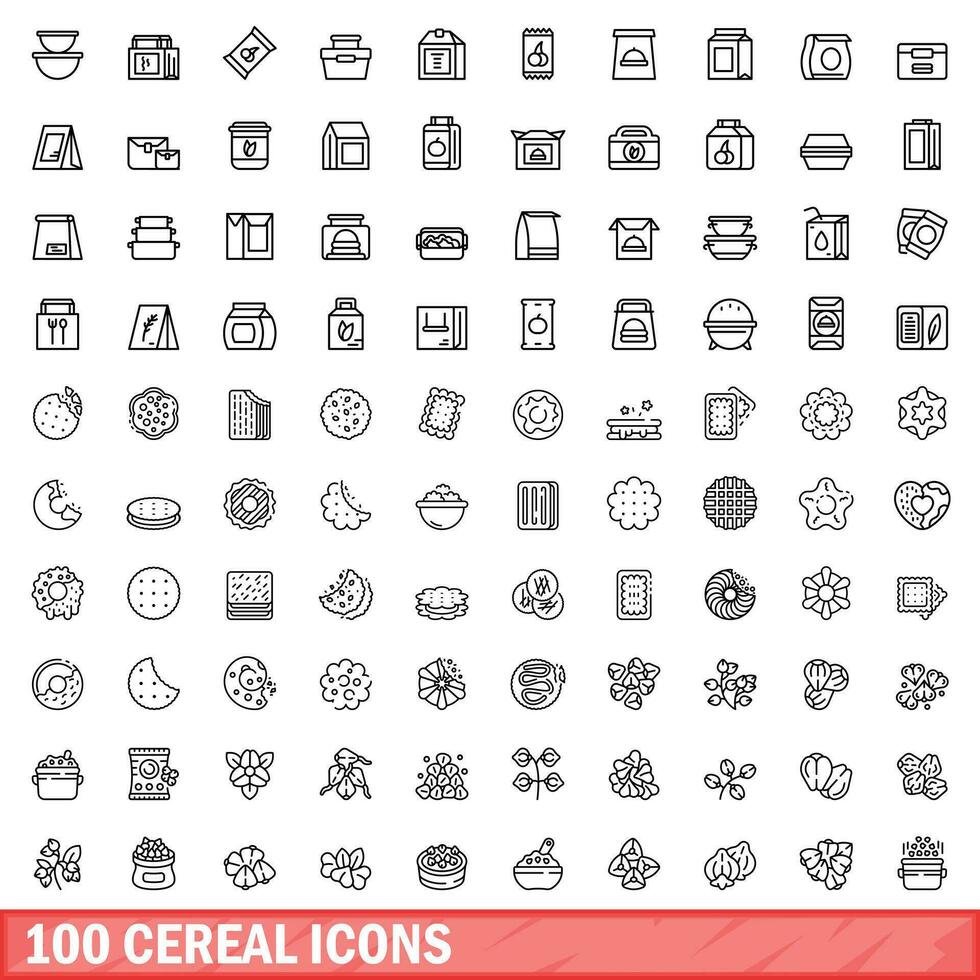 100 cereal icons set, outline style vector