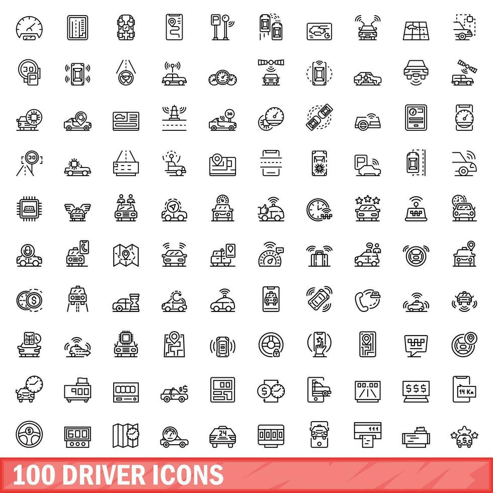 100 conductor íconos colocar, contorno estilo vector