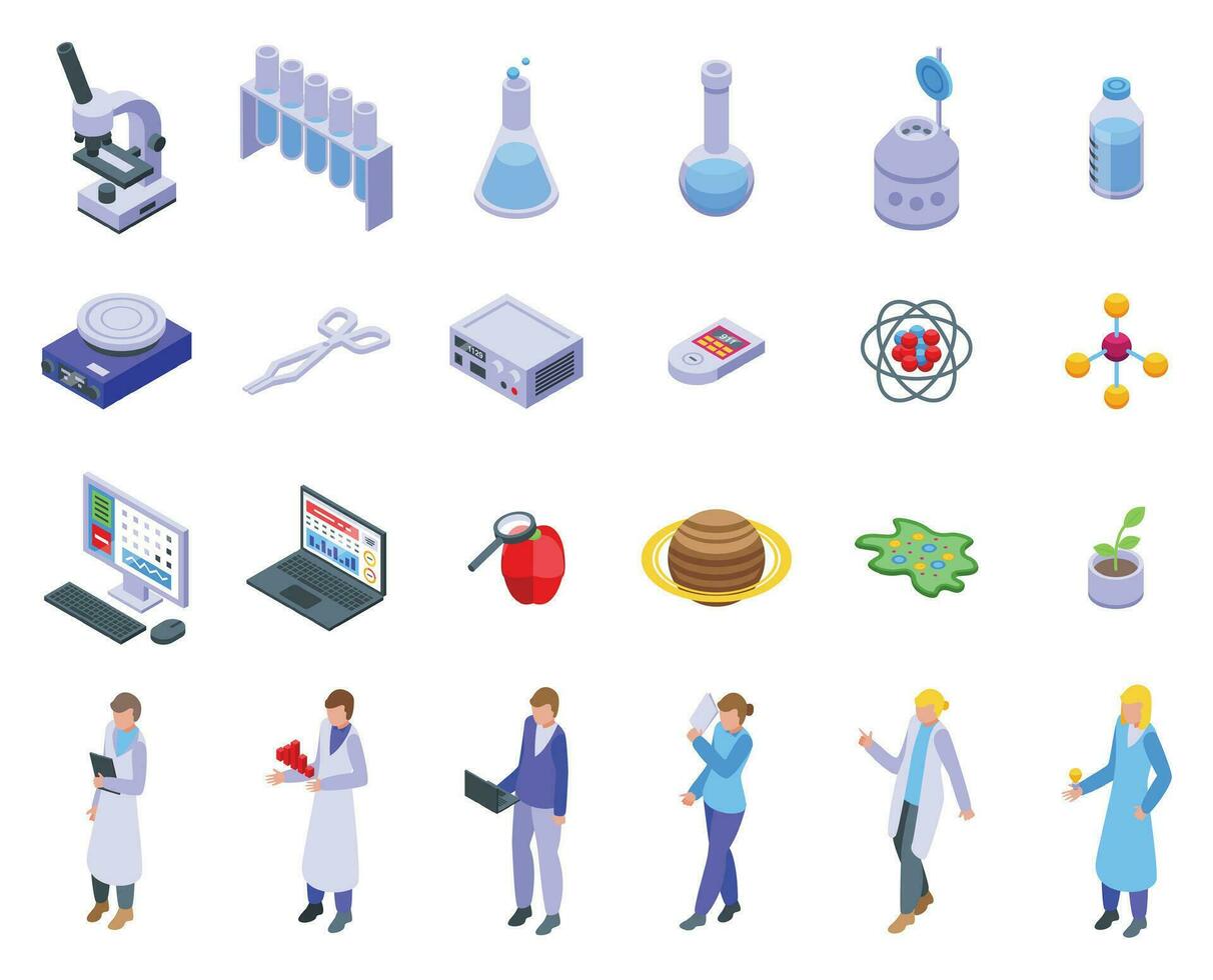 Researcher icons set isometric vector. Data solution vector