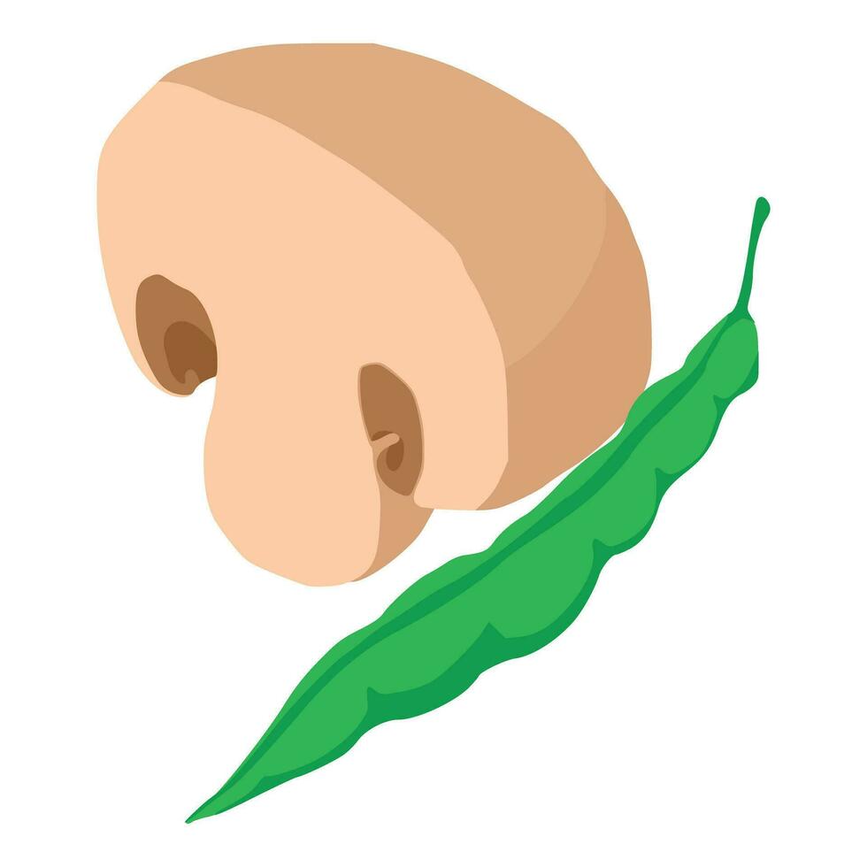 Wholesome food icon isometric vector. Fresh champignon half near green pea pod vector