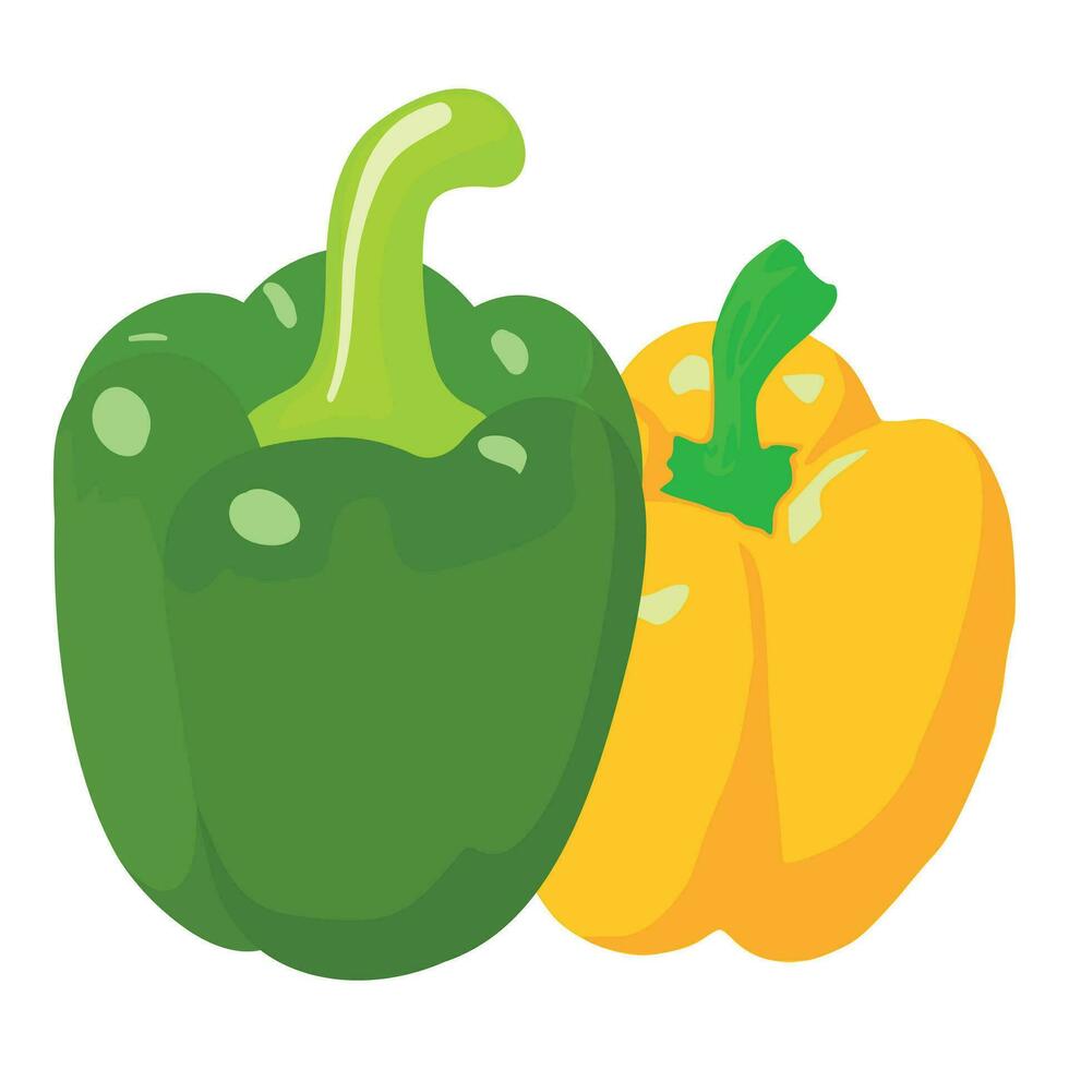 Fresco comida icono isométrica vector. amarillo y verde todo maduro campana pimienta icono vector