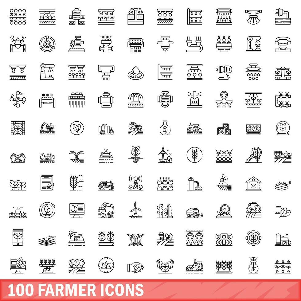 100 farmer icons set, outline style vector