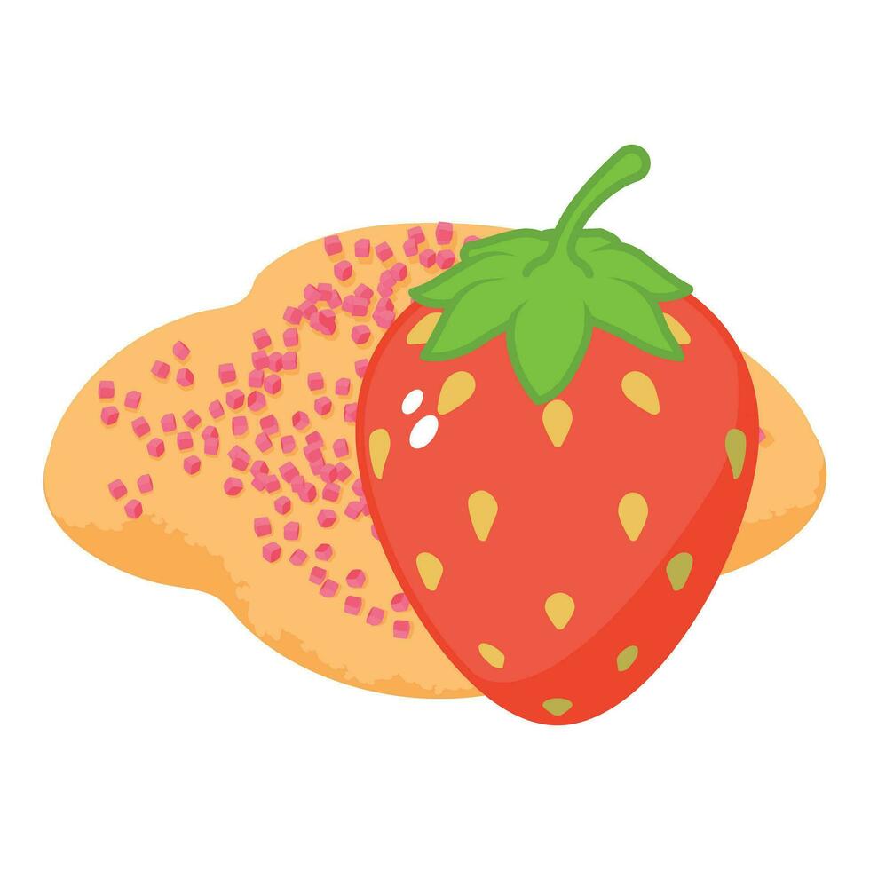 Strawberry dessert icon isometric vector. Pink sprinkle cookie near strawberry vector