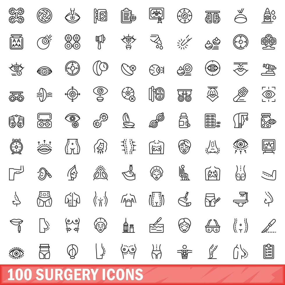 100 surgery icons set, outline style vector
