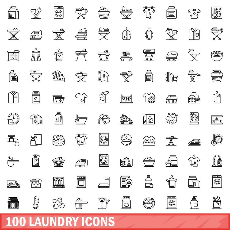 100 laundry icons set, outline style vector