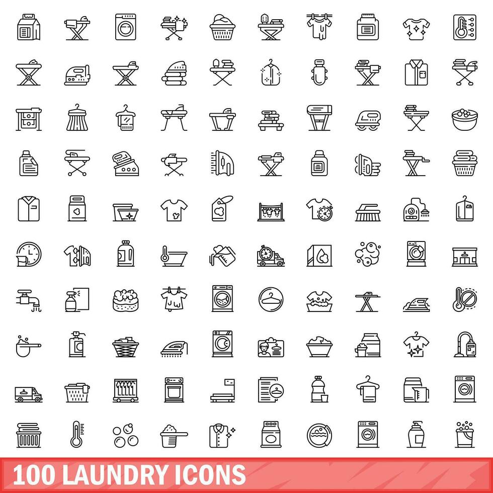 100 lavandería íconos colocar, contorno estilo vector