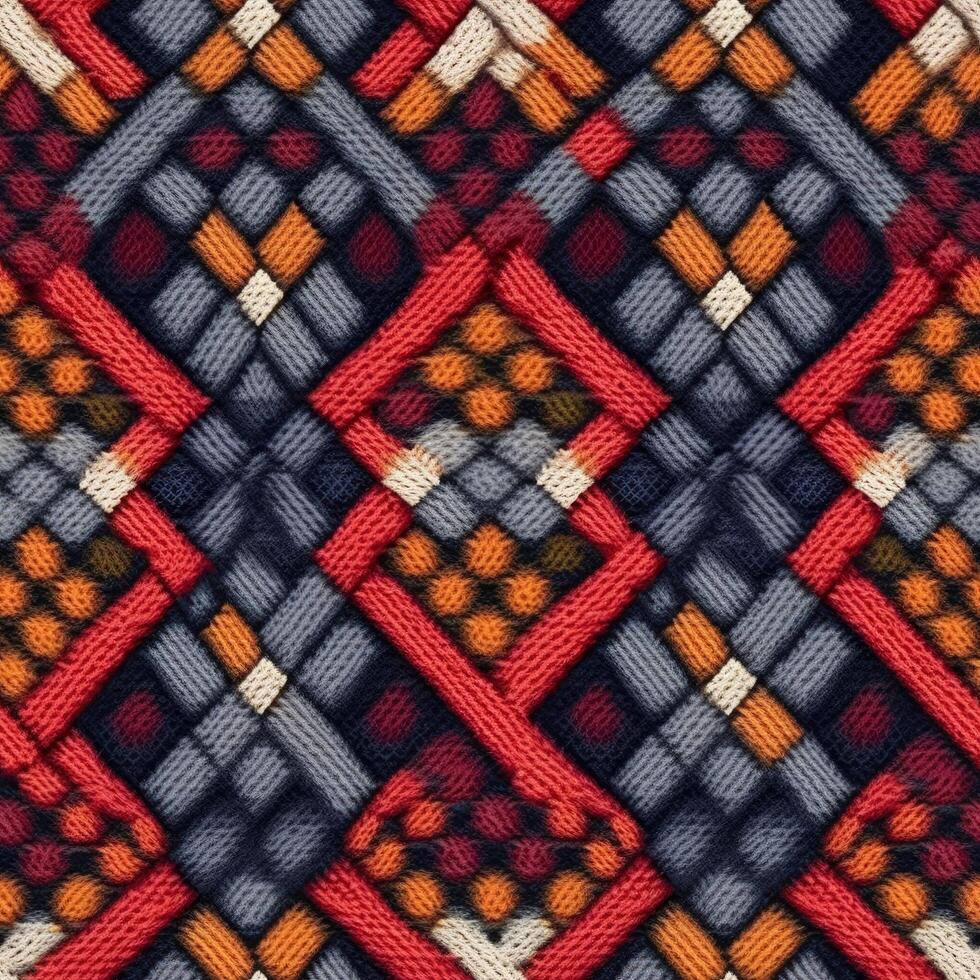 Fabric knitted seamless pattern with geometric shape spots. bright colors background for knitwear design or print, modern strips mat, illustration photo