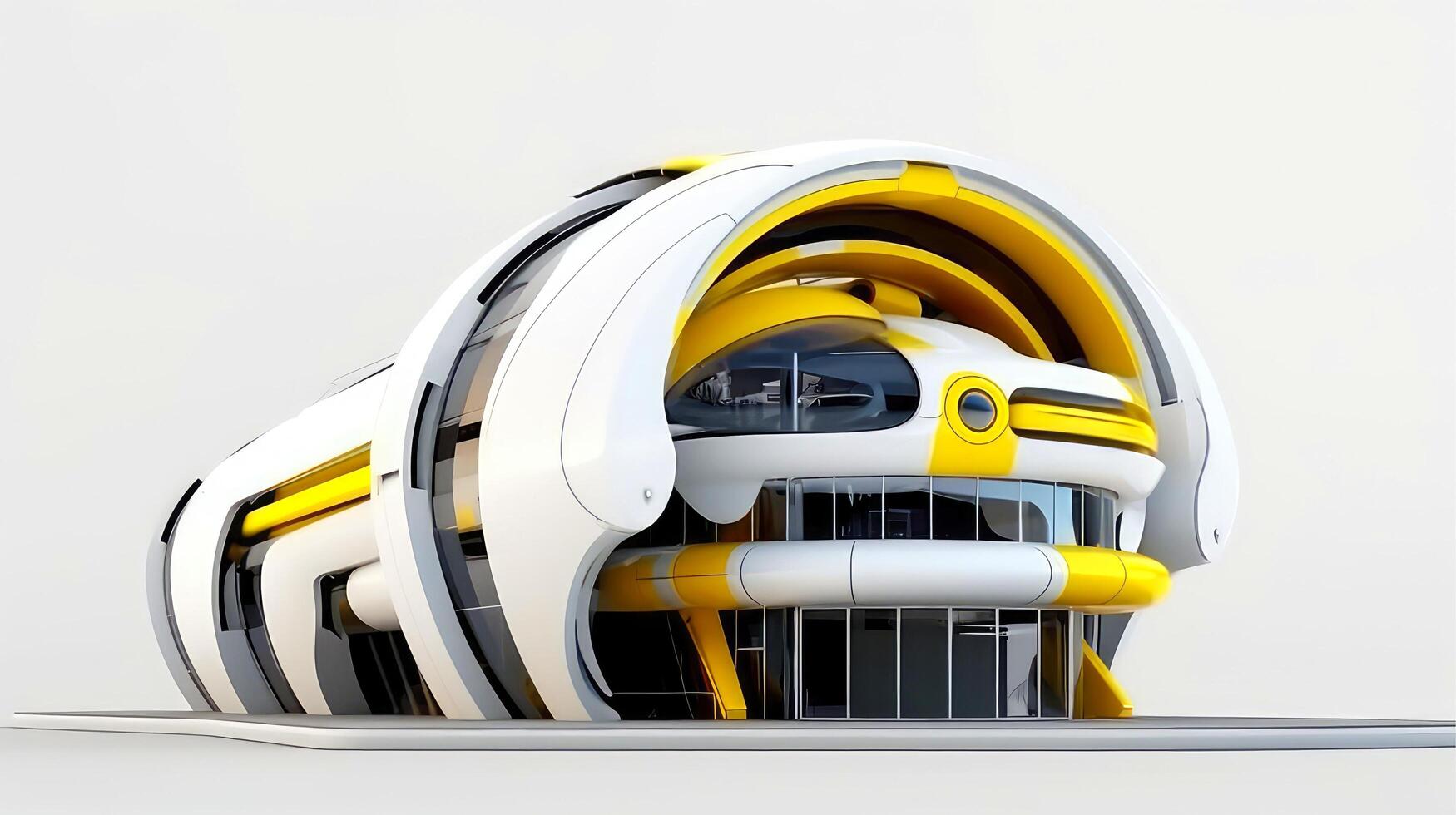 3D futuristic sci-fi white yellow city architecture with organic skyscrapers, for science fiction or fantasy backgrounds, Abstract building, illustration photo
