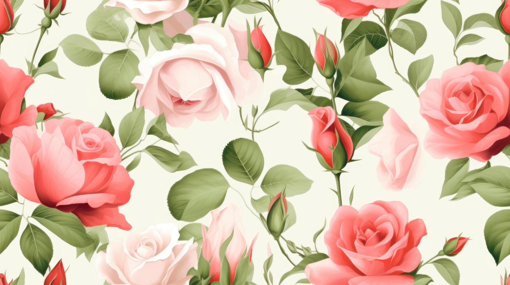 Seamless pattern with spring flowers and leaves. modern pastel summer, winter rose background. wallpapers, postcards, greeting cards, wedding invites, romantic events, illustration photo