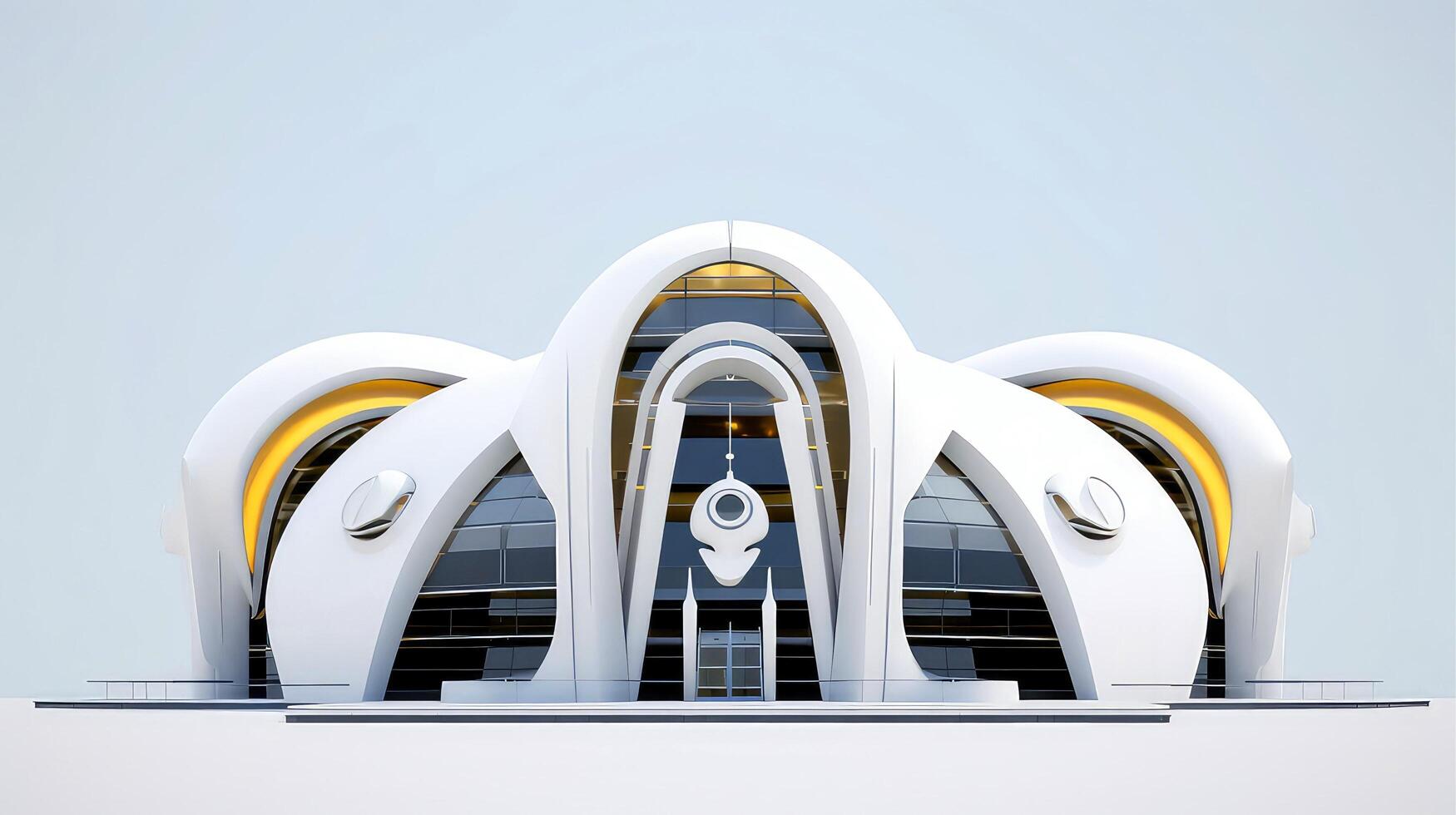 3D futuristic sci-fi white yellow city architecture with organic skyscrapers, for science fiction or fantasy backgrounds, Abstract building, illustration photo