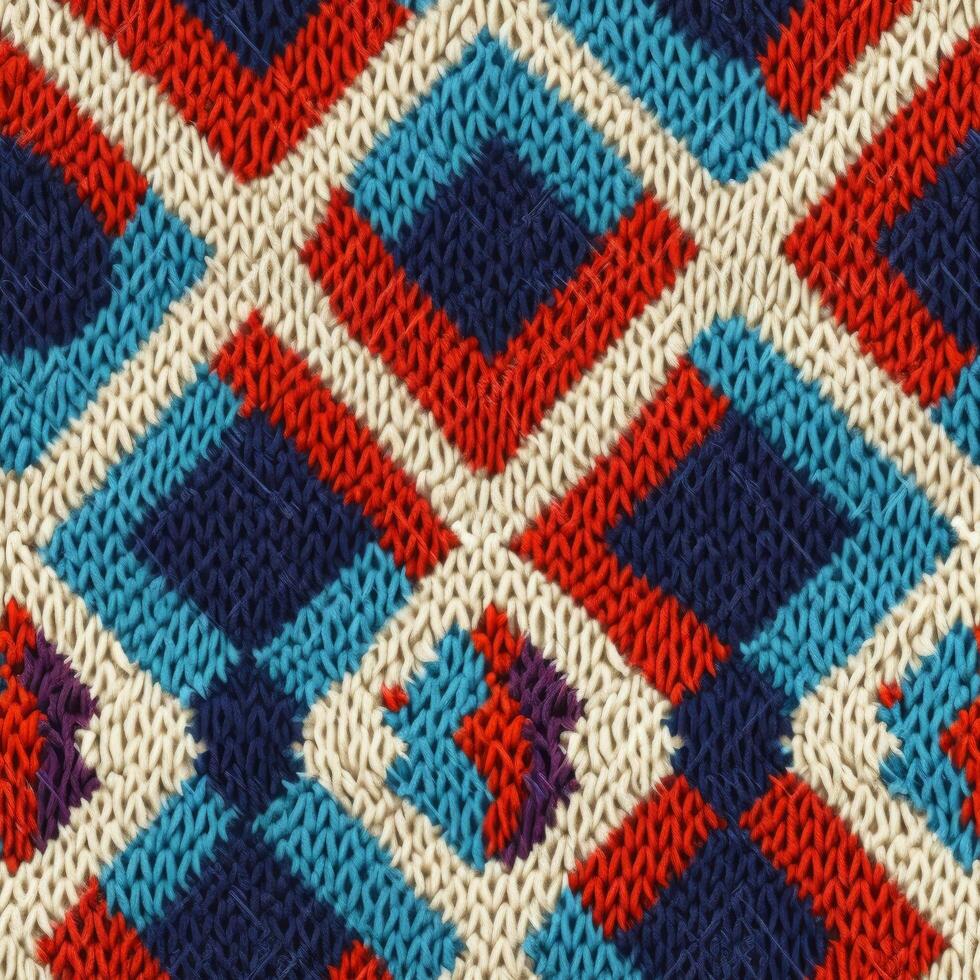 Fabric knitted seamless pattern with geometric shape spots. bright colors background for knitwear design or print, modern strips mat, illustration photo
