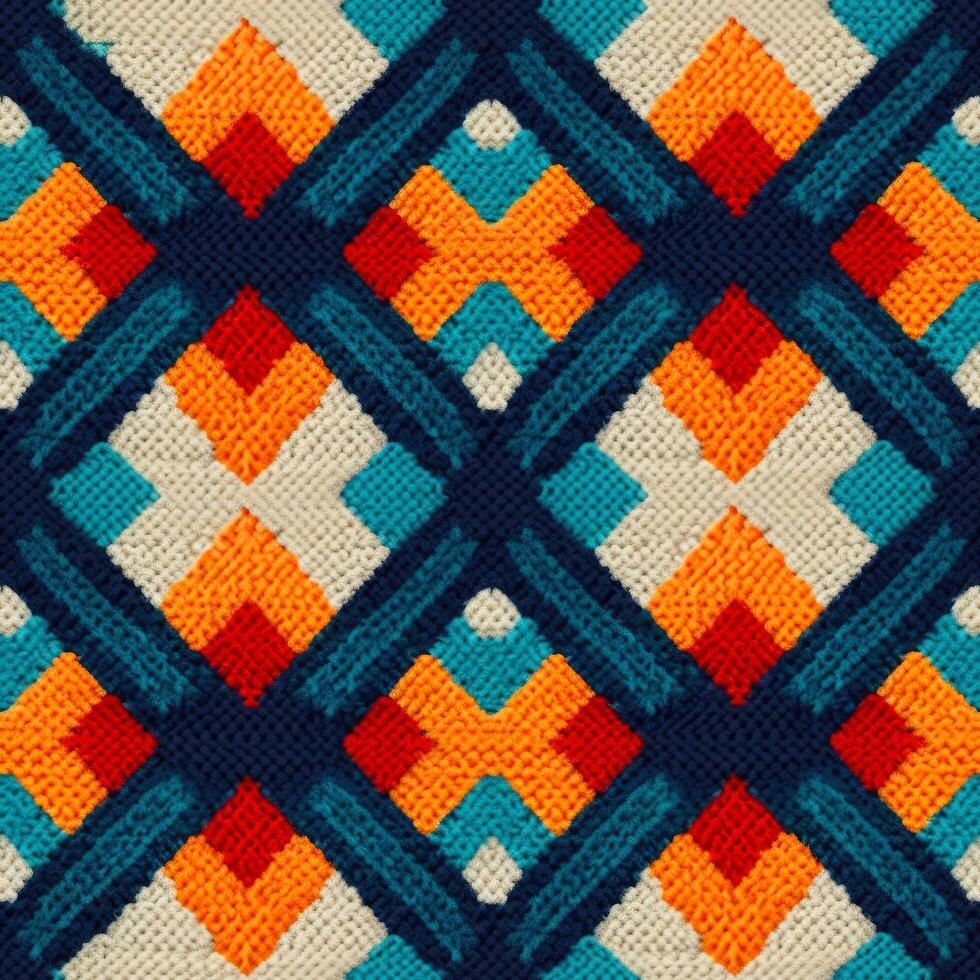 Fabric knitted seamless pattern with geometric shape spots. bright colors background for knitwear design or print, modern strips mat, illustration photo