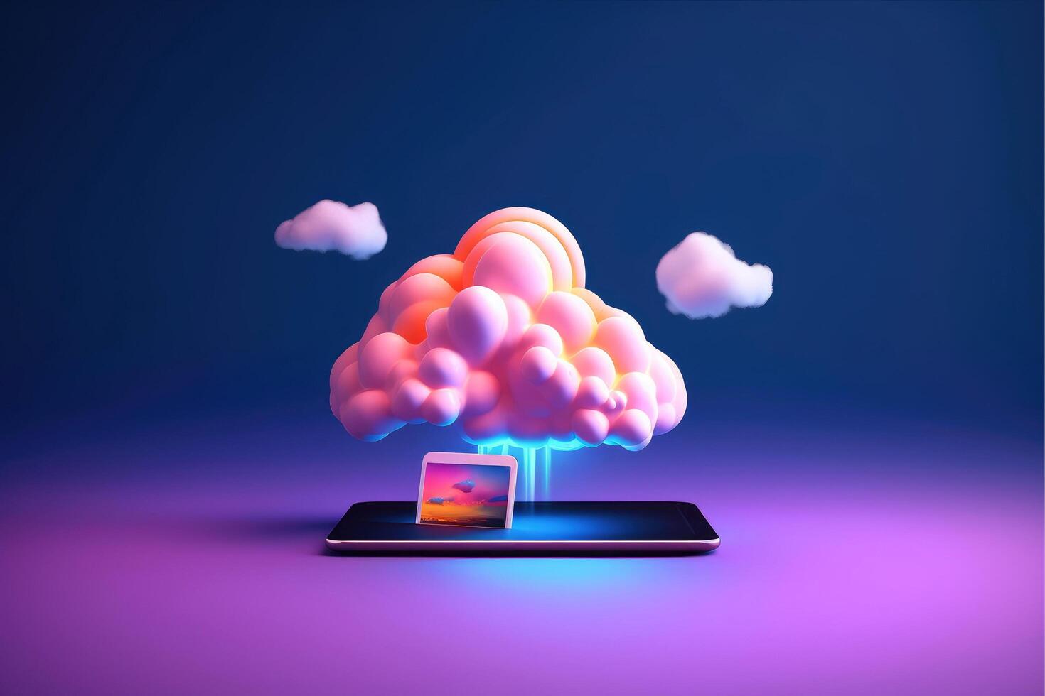 Cloud storage for downloading. digital service or application with data transmission. Network computing technologies. Futuristic Server. Digital space. Data storage, illustration photo