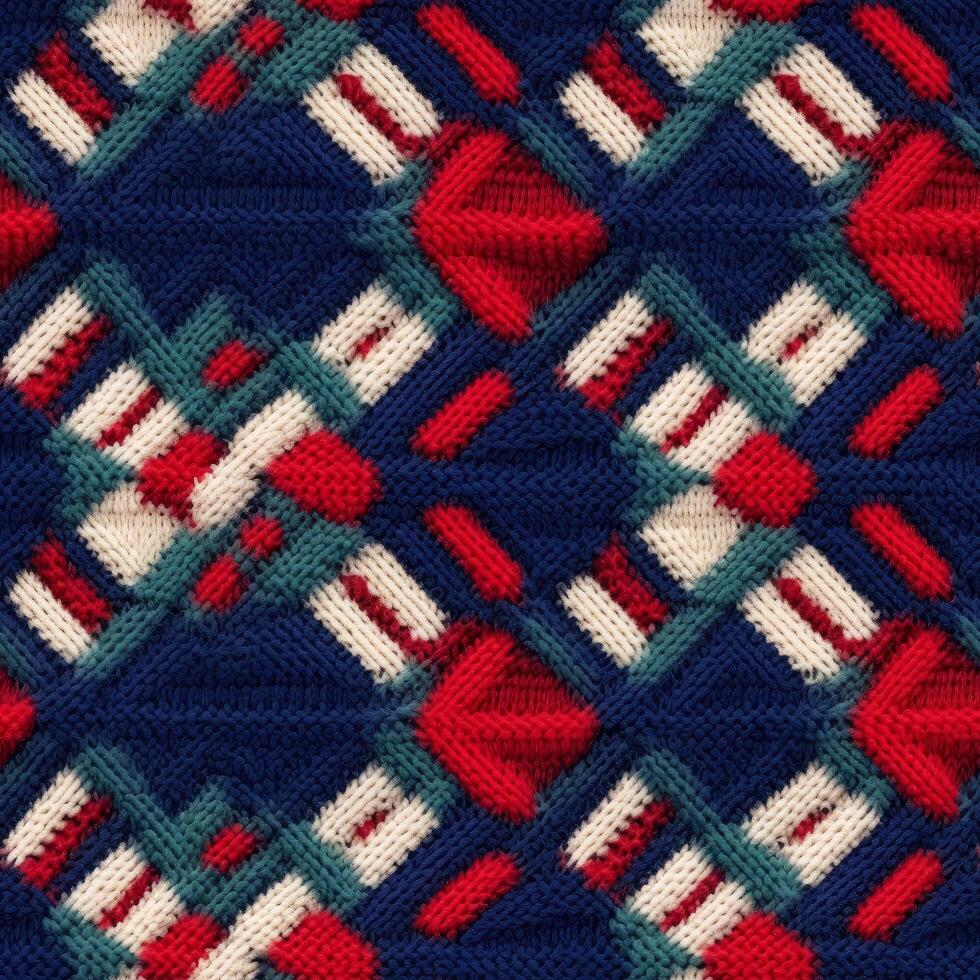 Fabric knitted seamless pattern with geometric shape spots. bright colors background for knitwear design or print, modern strips mat, illustration photo