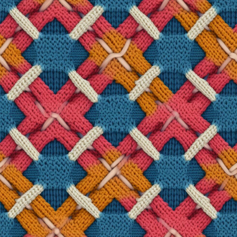 Fabric knitted seamless pattern with geometric shape spots. bright colors background for knitwear design or print, modern strips mat, illustration photo