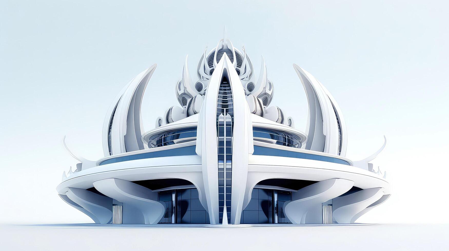 3D futuristic sci-fi white city architecture with organic skyscrapers, for science fiction or fantasy backgrounds, Abstract building, illustration photo