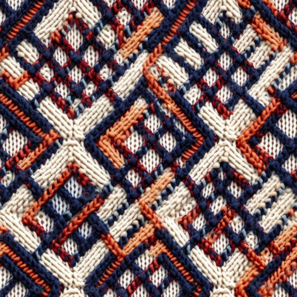 Fabric knitted seamless pattern with geometric shape spots. bright colors background for knitwear design or print, modern strips mat, illustration photo
