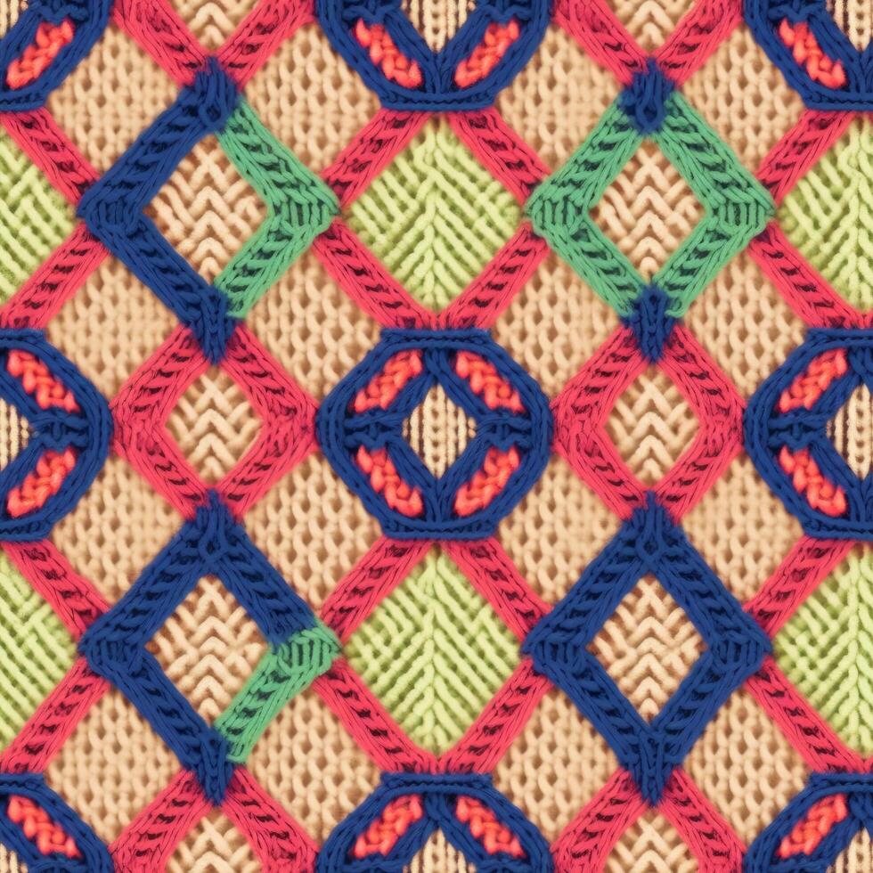 Fabric knitted seamless pattern with geometric shape spots. bright colors background for knitwear design or print, modern strips mat, illustration photo