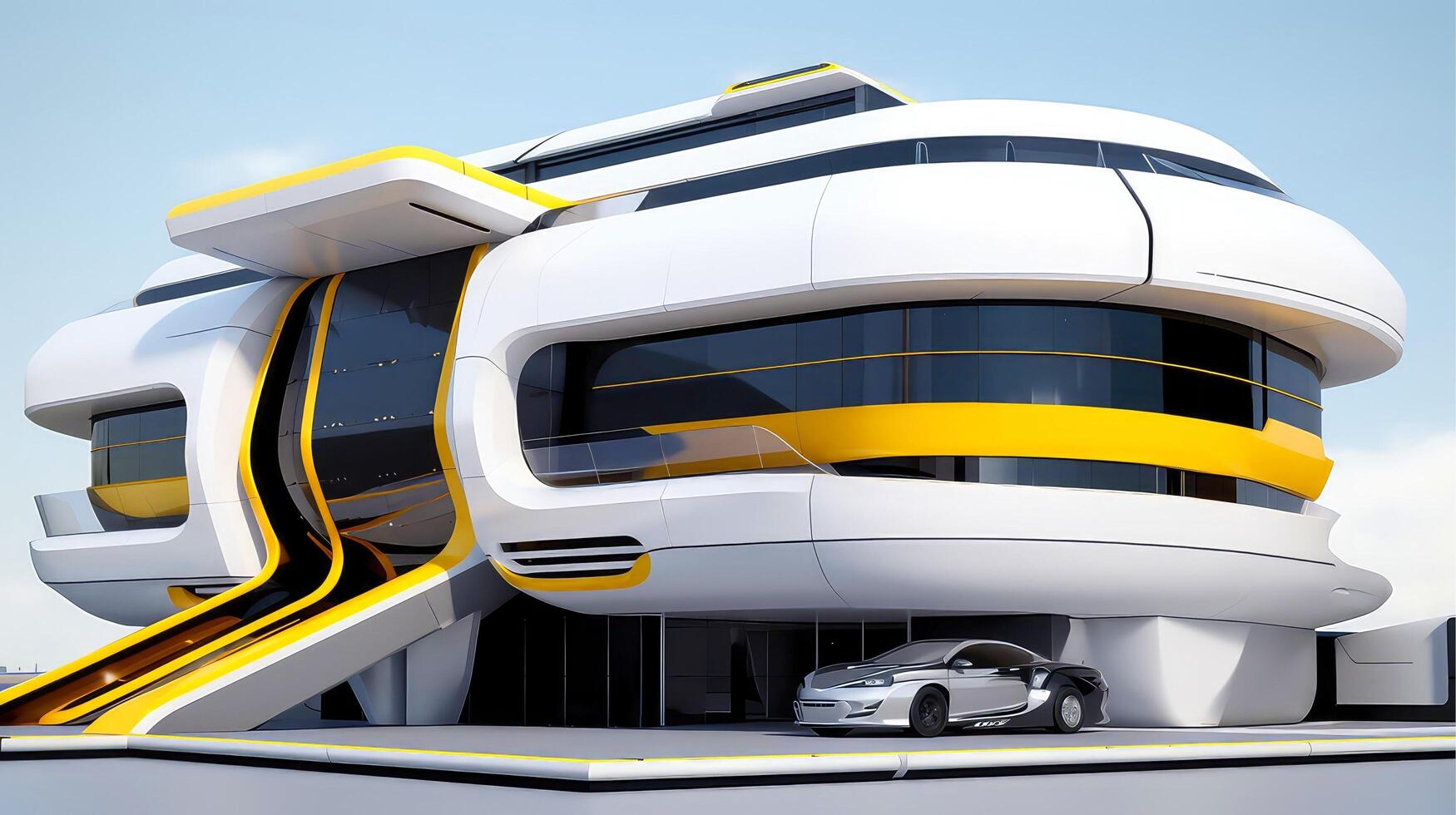 3D futuristic sci-fi white yellow city architecture with organic skyscrapers, for science fiction or fantasy backgrounds, Abstract building, illustration photo