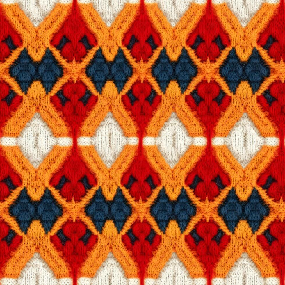 Fabric knitted seamless pattern with geometric shape spots. bright colors background for knitwear design or print, modern strips mat, illustration photo