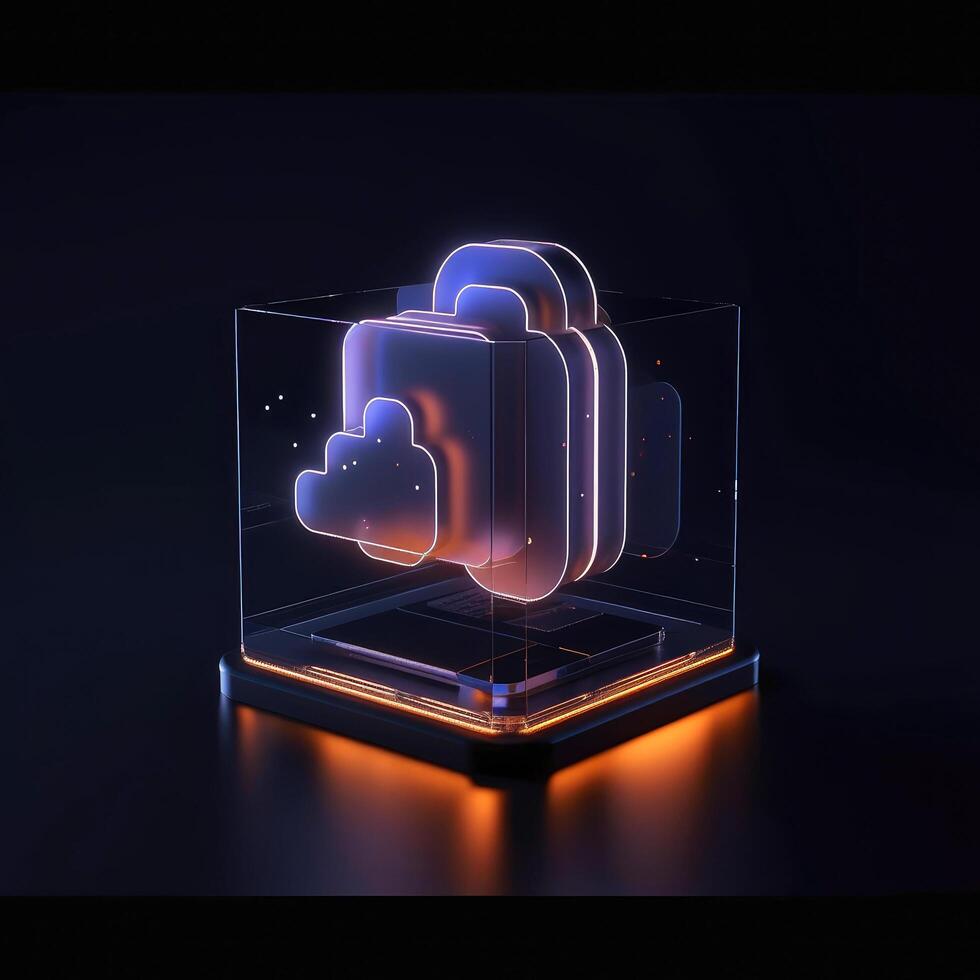Cloud storage for downloading. digital service or application with data transmission. Network computing technologies. Futuristic Server. Digital space. Data storage, illustration photo