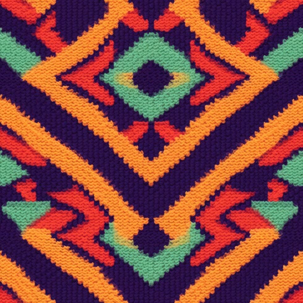 Fabric knitted seamless pattern with geometric shape spots. bright colors background for knitwear design or print, modern strips mat, illustration photo