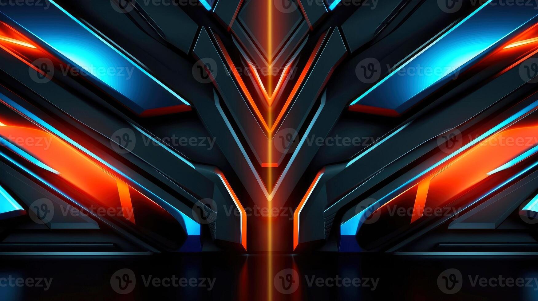 Abstract futuristic background with modern shape. sci fi neon glowing lamps in a dark corridor. Reflections on the floor and walls. Techology futuristic background, illustration photo