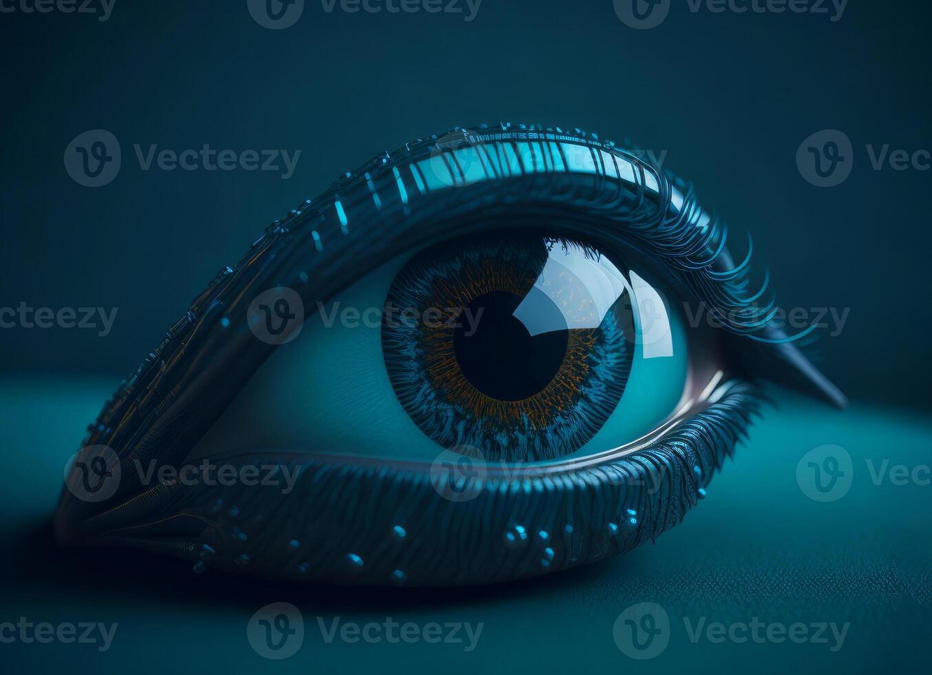 Data technology futuristic eye on blue background. photo