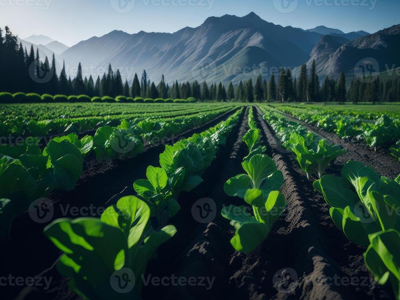 campo de orgánico lechuga creciente. ai generado foto