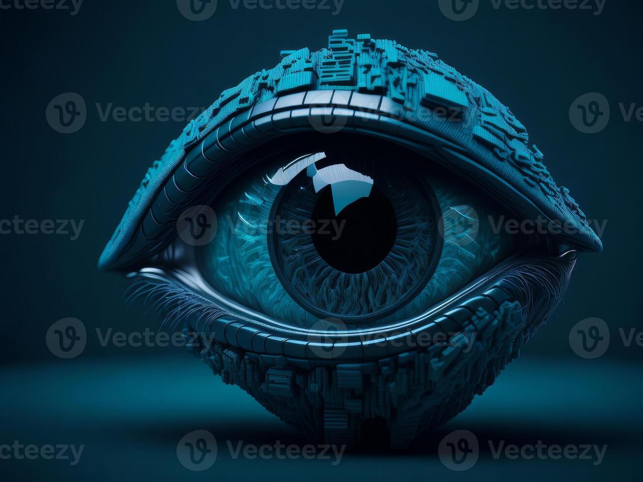 Data technology futuristic eye on blue background. photo