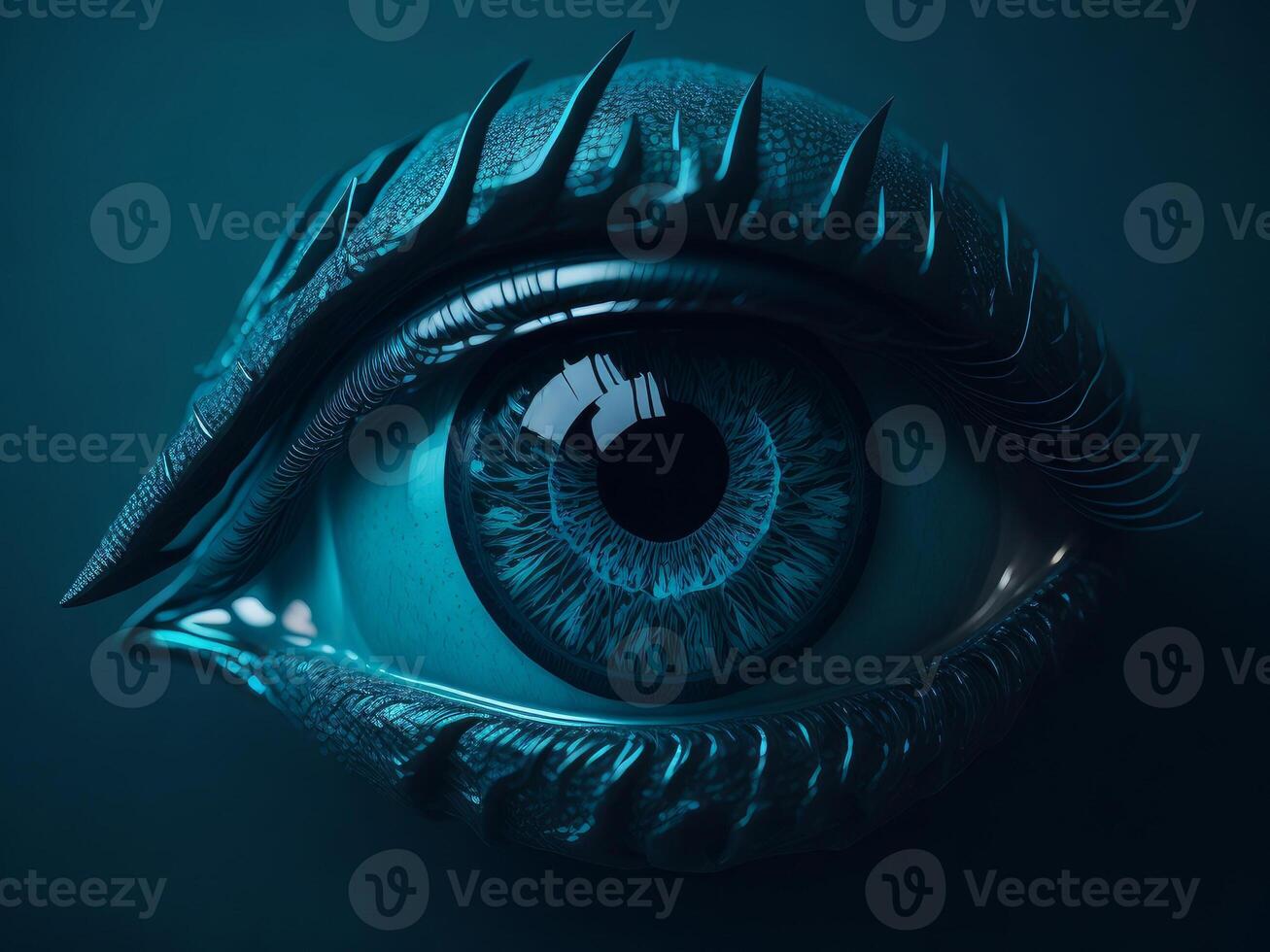 Data technology futuristic eye on blue background. photo