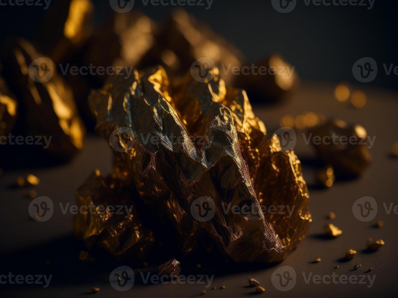 closeup of golden nugget on dark background. photo