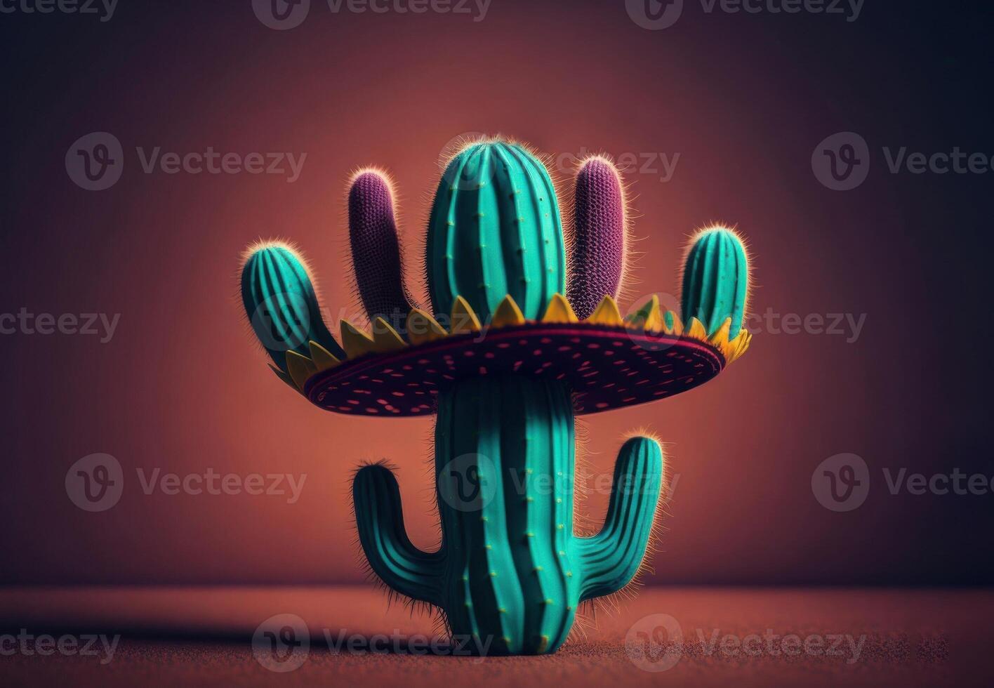 cactus en sombrero sombrero. ai generado foto