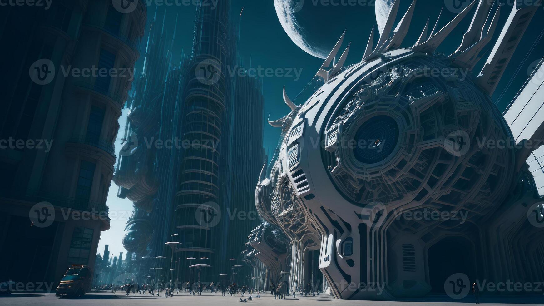 astropunk Ciencias ficción futuro ciudad. ai generado foto