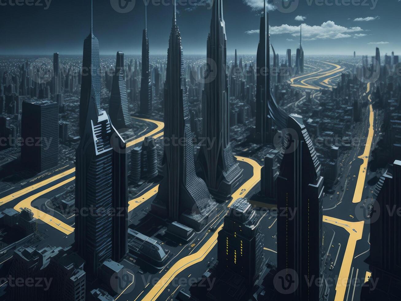 Stunning futuristic city buildings. photo