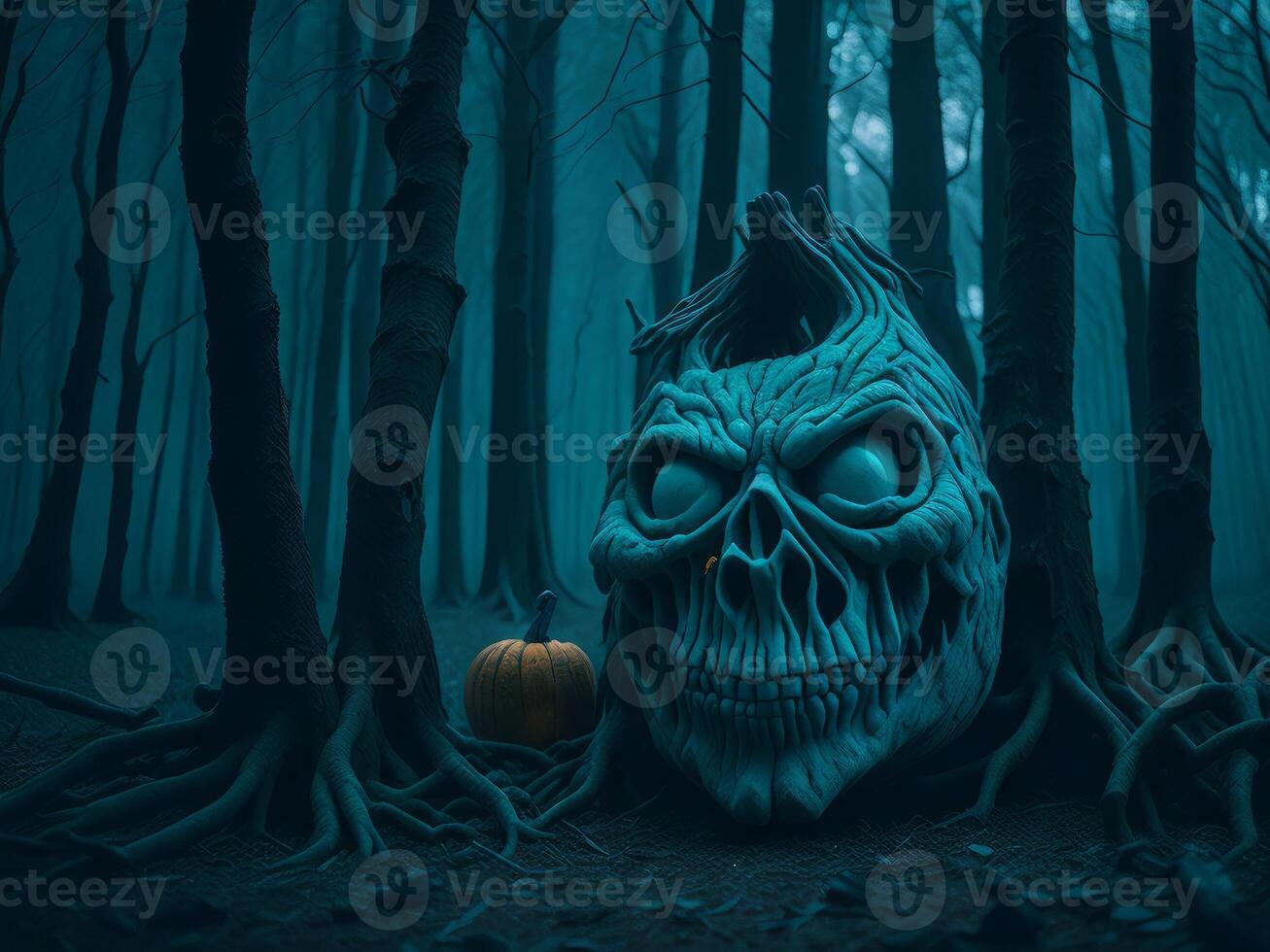 Scary scull in tree Halloween monster photo