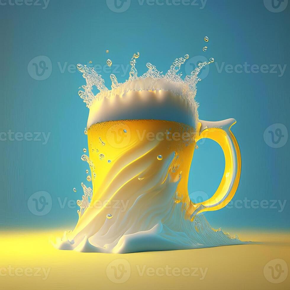 Glass of beer with beautiful foam on yellow background. photo