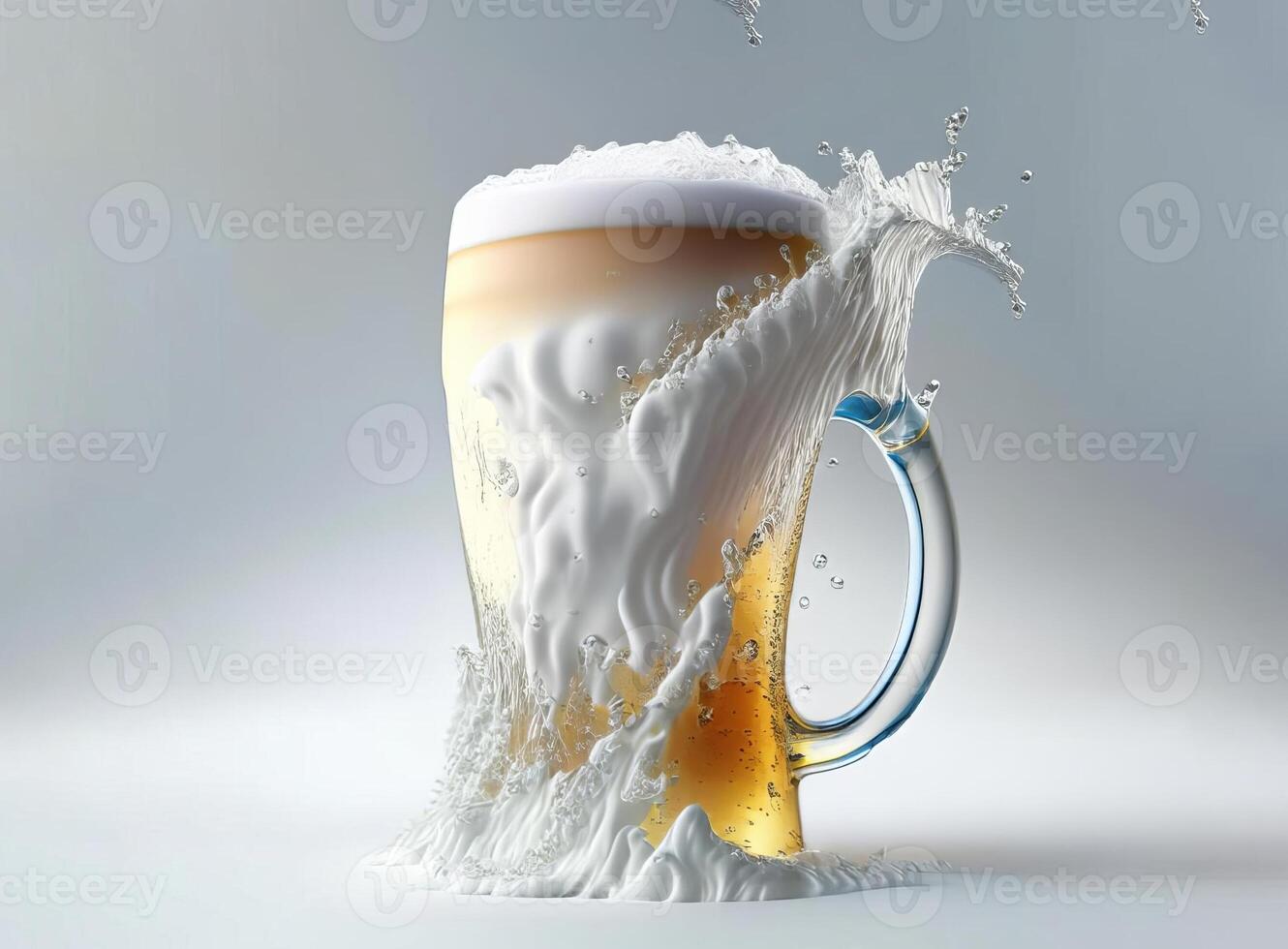 Glass of beer with beautiful foam on white background. AI generated photo