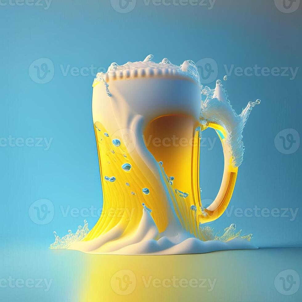 Glass of beer with beautiful foam on yellow background. photo