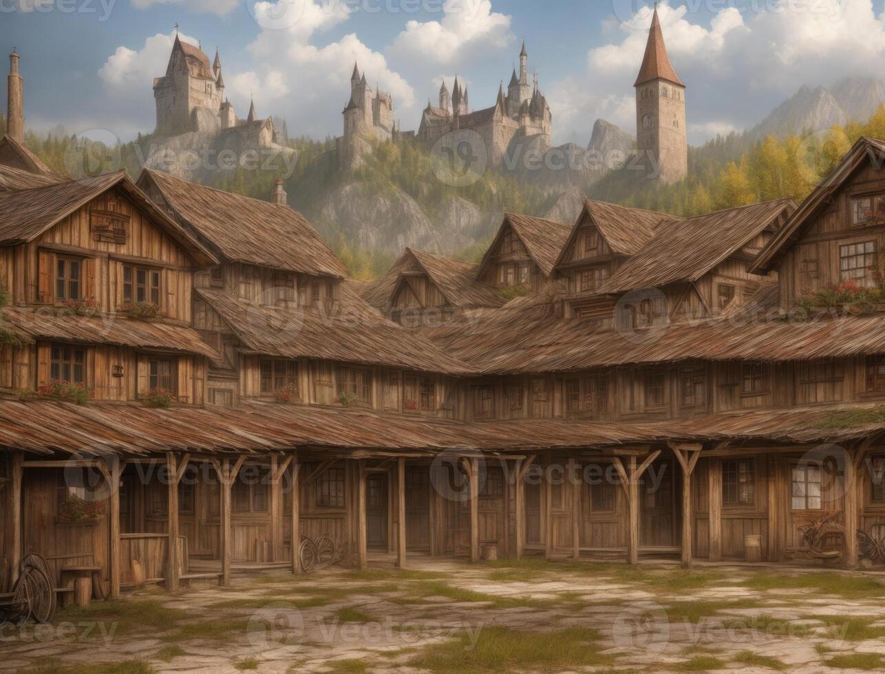 Rustic old German houses for Oktoberfest background. photo