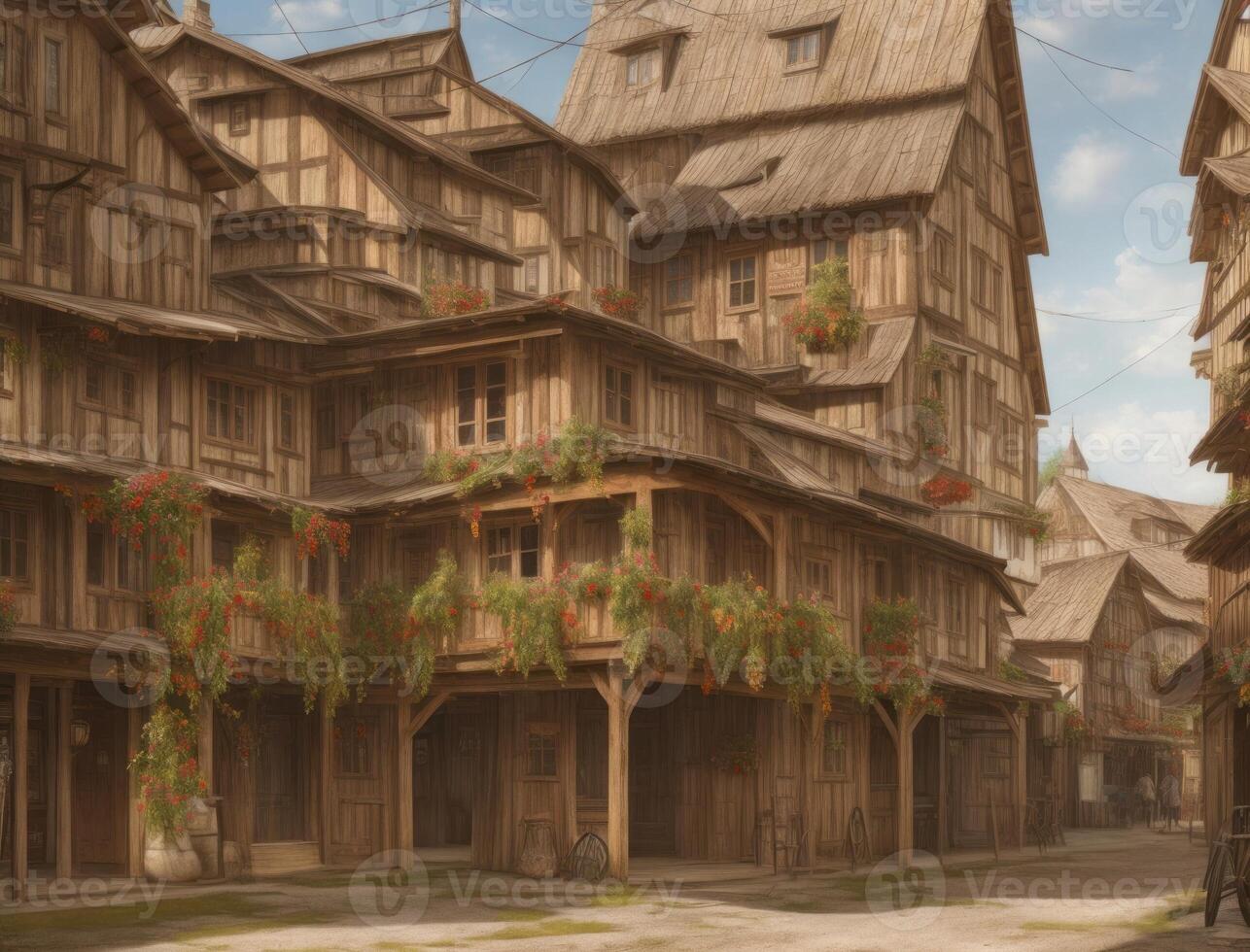Rustic old German houses for Oktoberfest background. photo