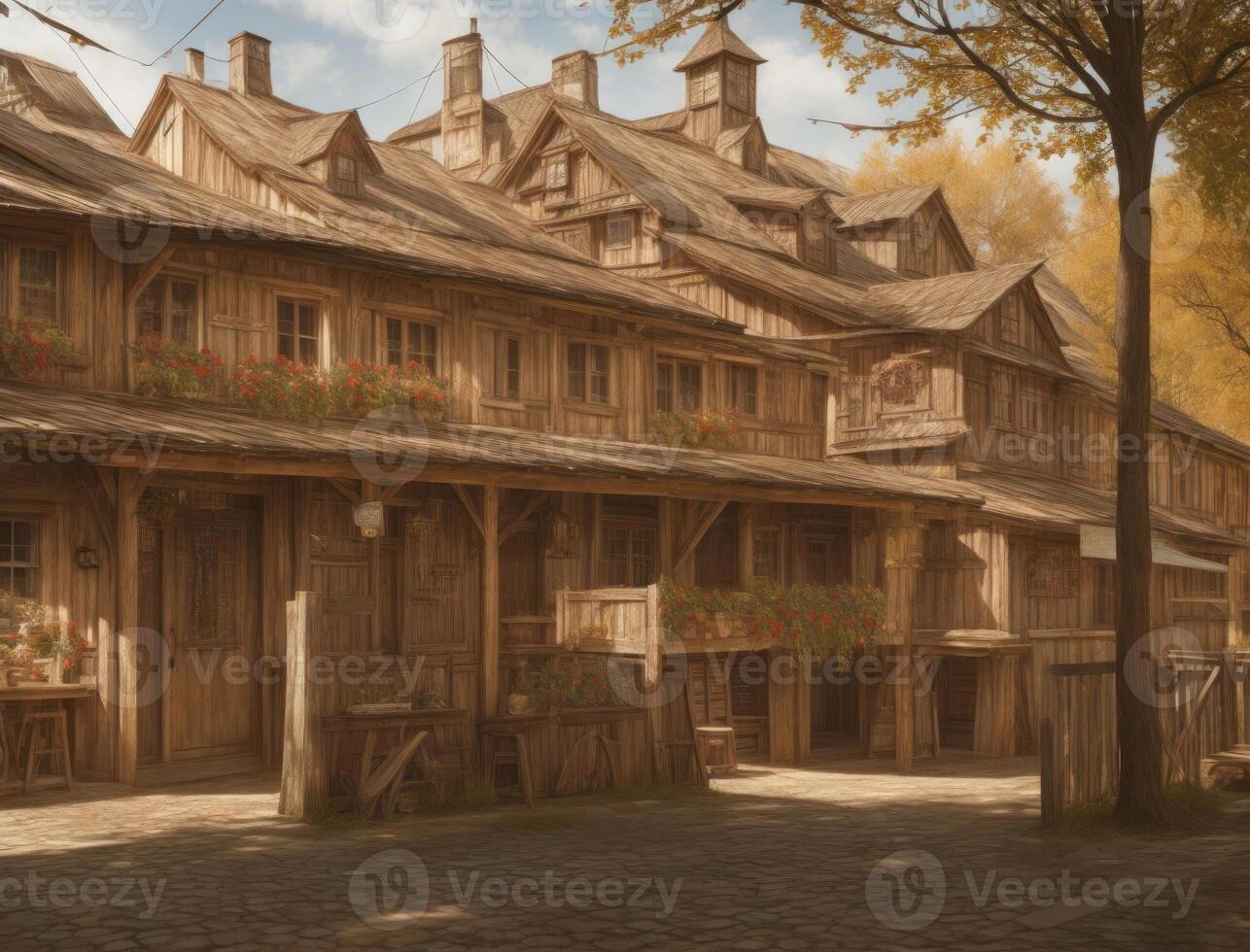 Rustic old German houses for Oktoberfest background. photo