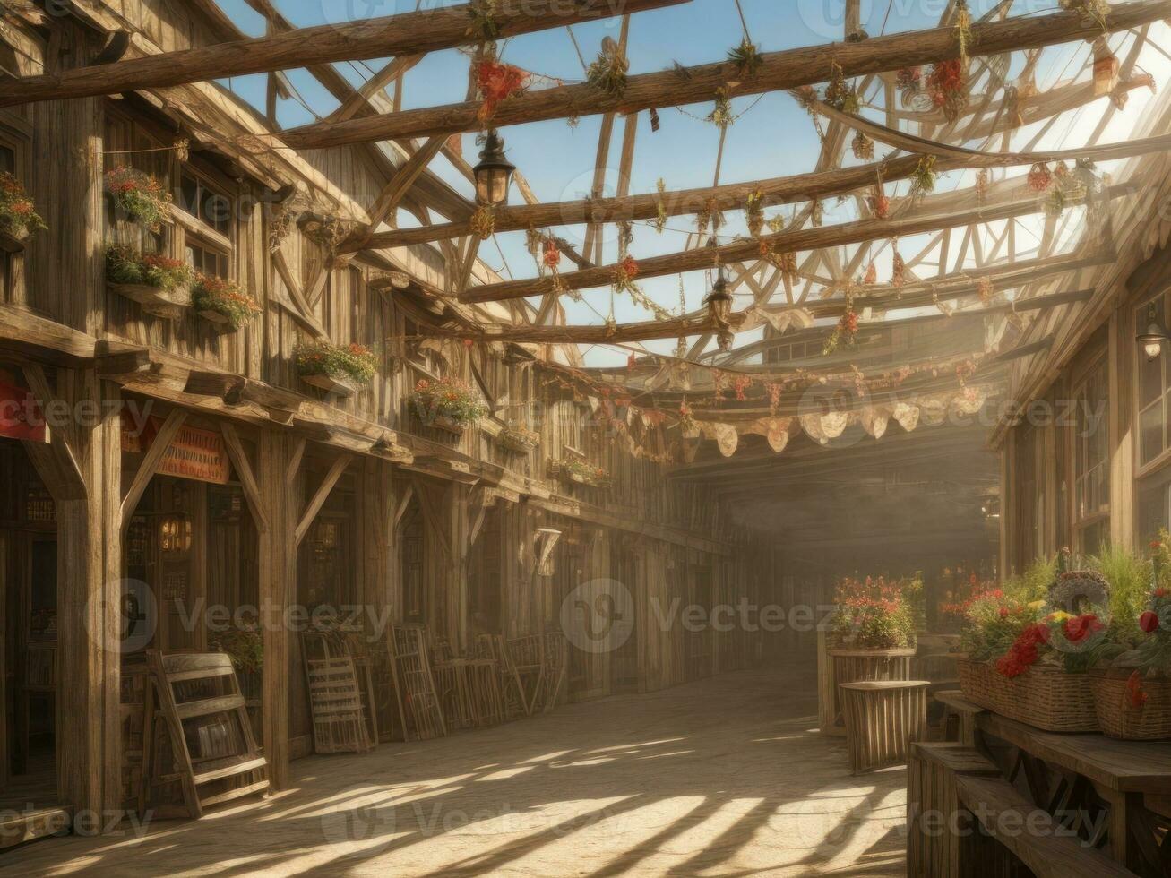 Wooden old pub in medieval photo