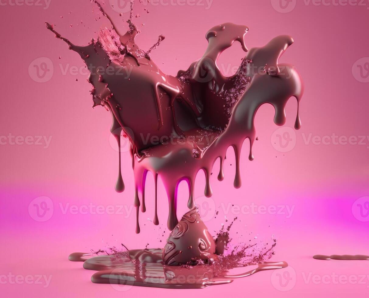Chocolate splashes on pink background, photo