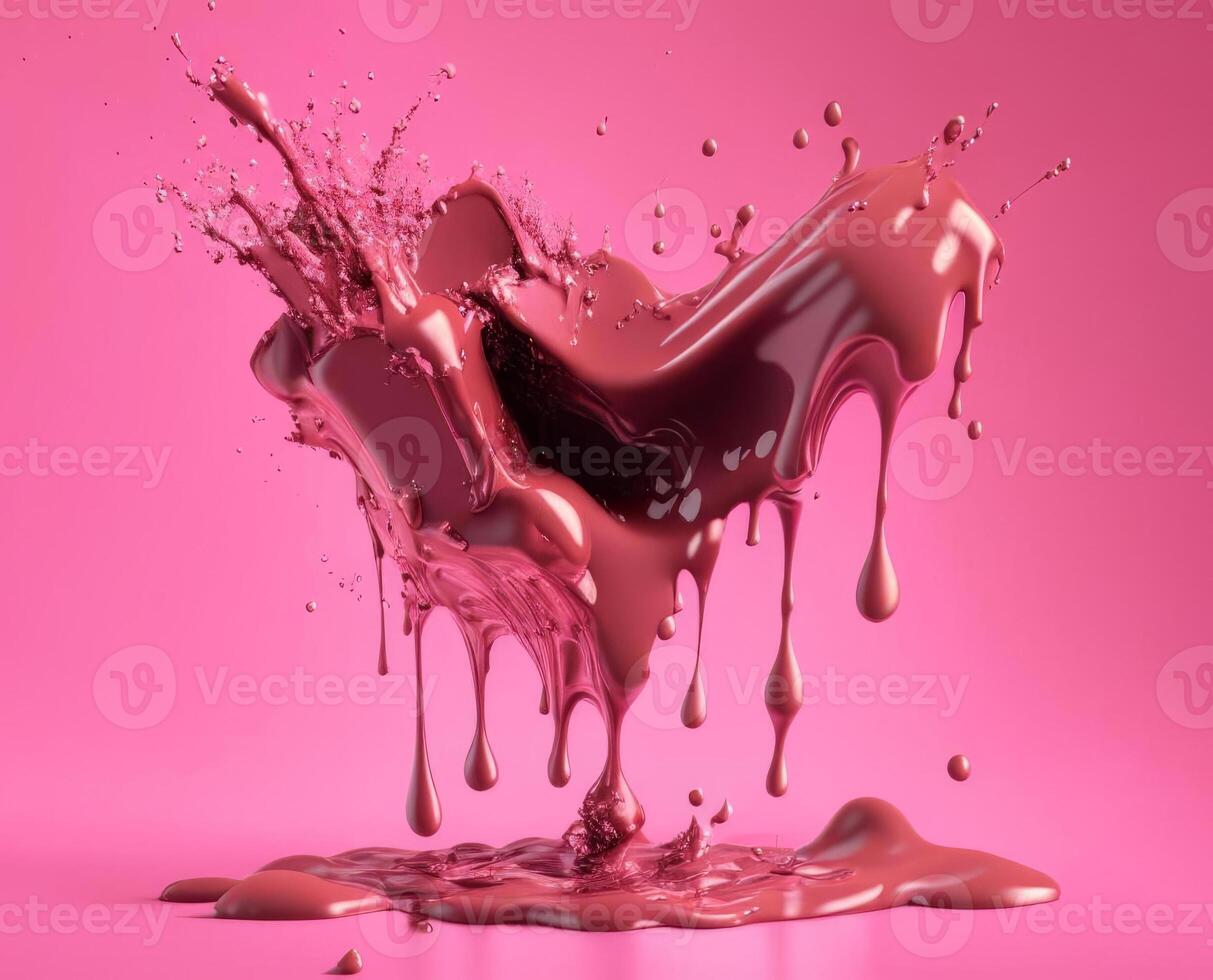 Chocolate splashes on pink background, AI generated photo