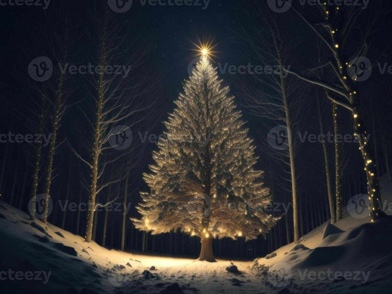 shining with golden lights Christmas tree. photo