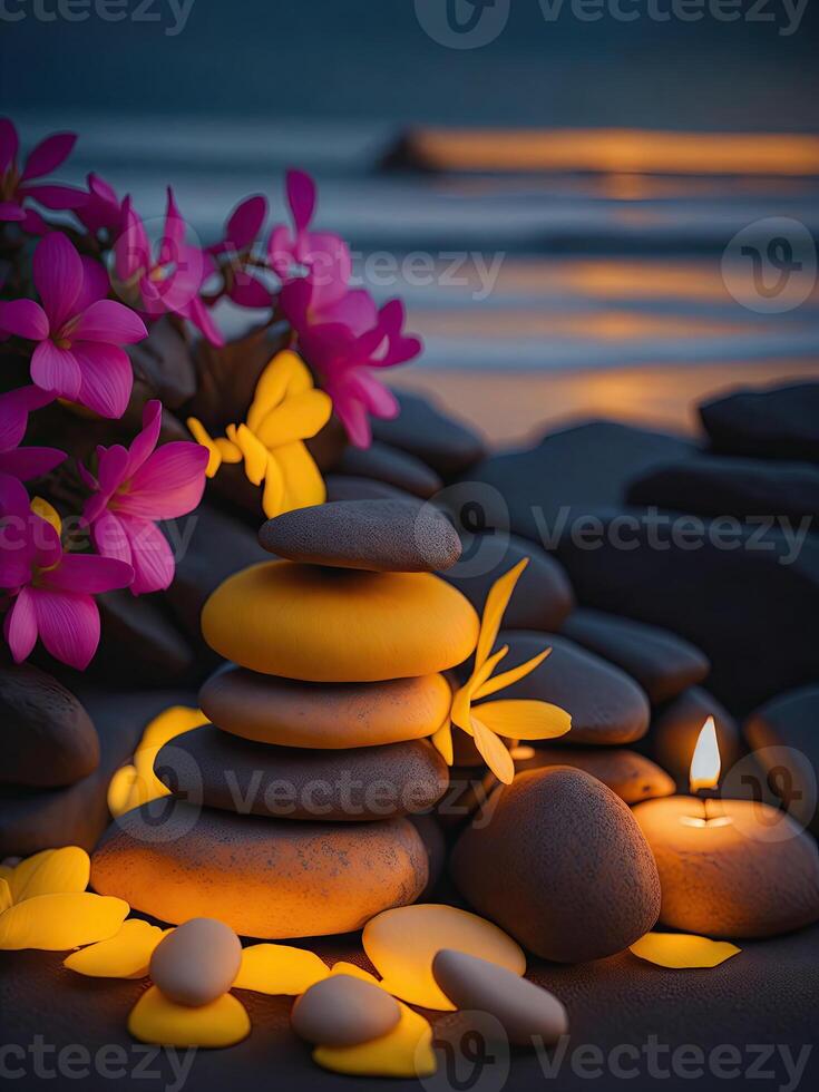 spa tratamiento aromaterapia con velas, piedras y flores para relajarse bienestar foto